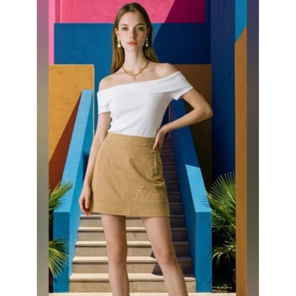 Vineyard Vines Khaki Tan Cotton Blend Mini Skirt Size 10 Preppy Coastal Side Zip